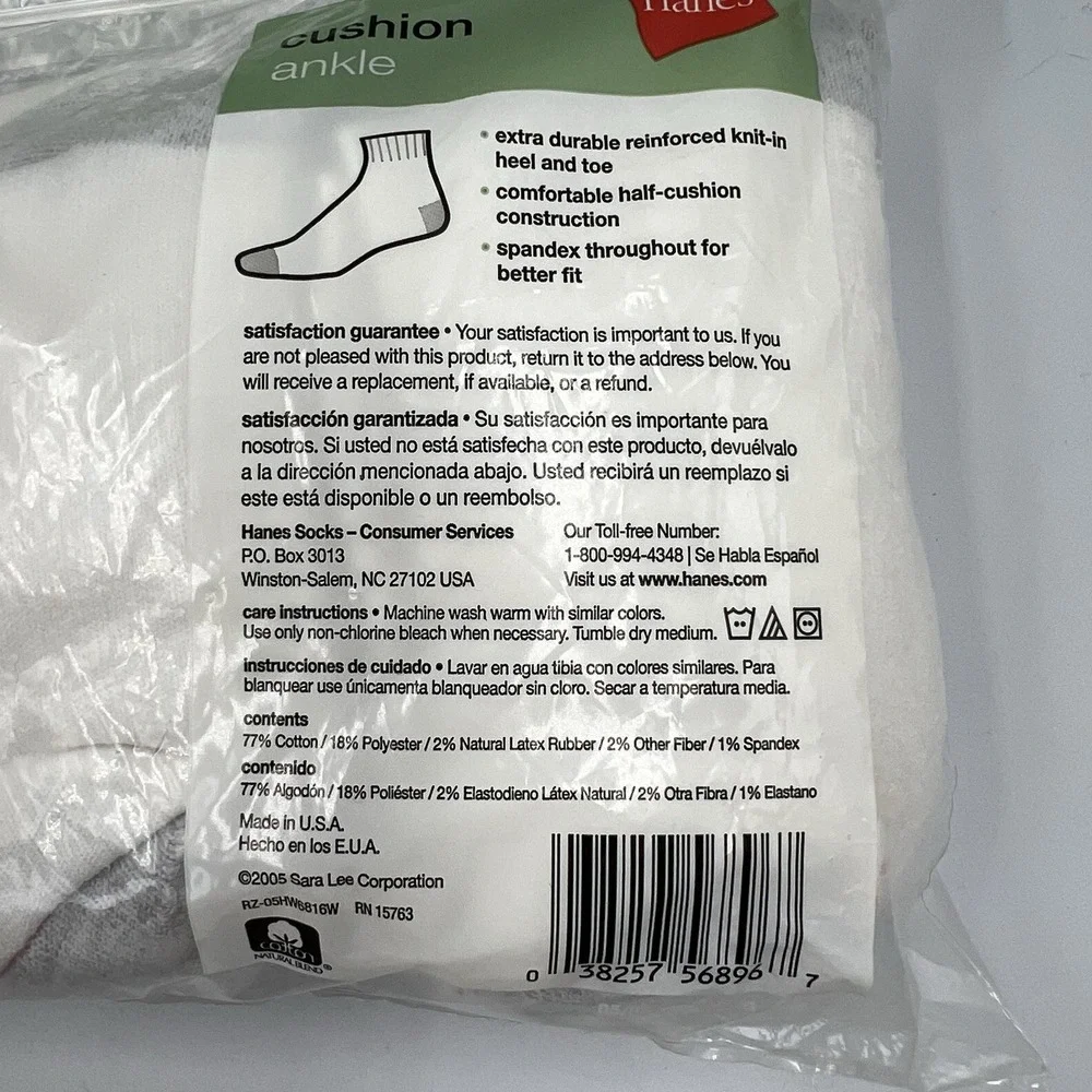 Vintage 2005 Hanes Her Way Ankle Cushion Socks Size 5-9, 6 Pack, New & Sealed